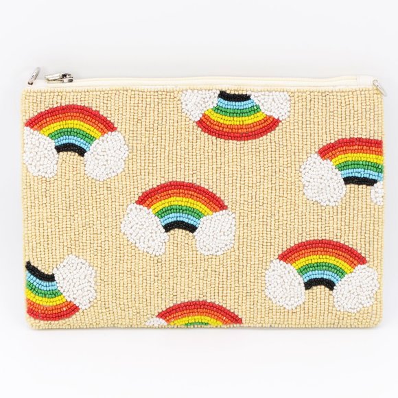 Handmade Round seedbead rainbow pattern pouch/ crossbody bag - Picture 2 of 2